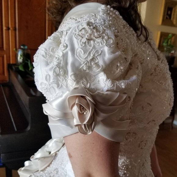Mon Cheri | Dresses | Ivory And Rum Pink Satin Rose Bustle Wedding ...